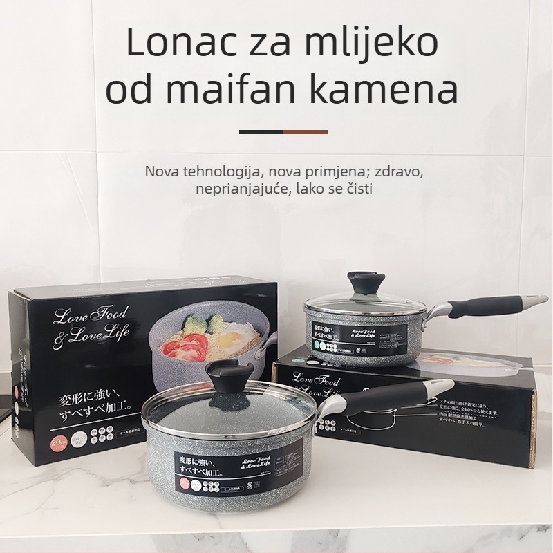 Maifan kamen mliječna posuda s šarenom kutijom, posuda za juhu s jednom drškom, neprelijepljiva aluminijska legura, dvostruko dno, debela, za rezance i juhu, promjer 18/20 cm