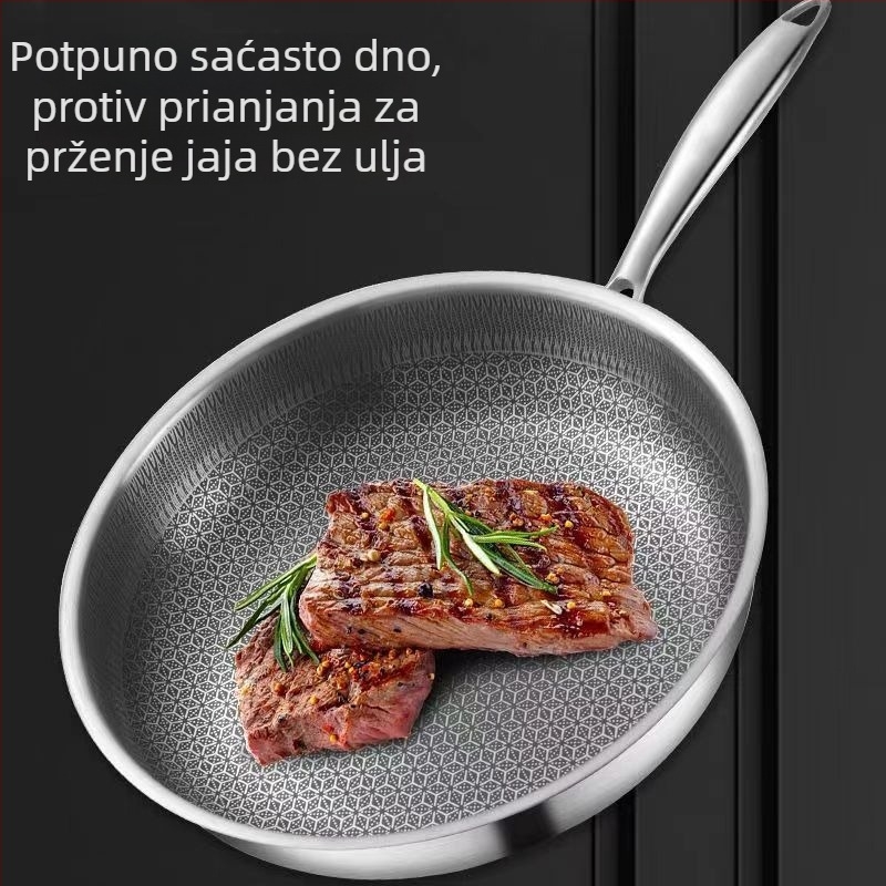 Tava od 304 nerđajućeg čelika s dvostrukim dnom i uzorkom saća meda, bez premaza, za kućnu upotrebu, promjer 32 cm, kompatibilna s plinskim i indukcijskim pločama