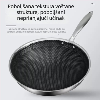 Debeli wok od nehrđajućeg čelika s dnom uzorka pčelinjih saća, neprijanjajući, pogodan za indukciju, višenamjenski