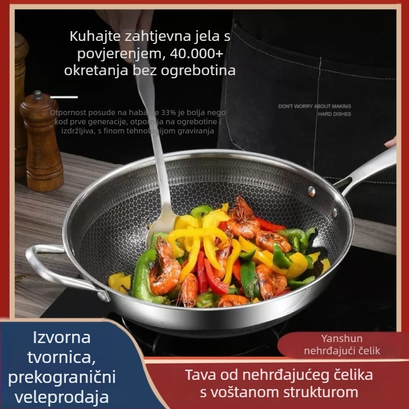 Debeli wok od nehrđajućeg čelika s dnom uzorka pčelinjih saća, neprijanjajući, pogodan za indukciju, višenamjenski