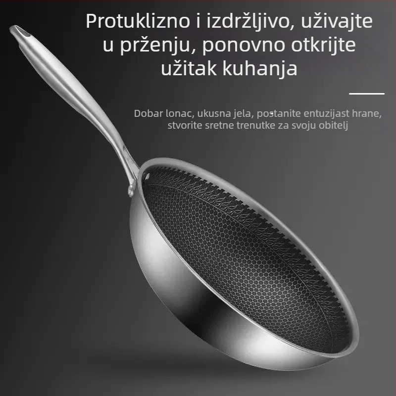 Debeli wok od nehrđajućeg čelika s dnom uzorka pčelinjih saća, neprijanjajući, pogodan za indukciju, višenamjenski