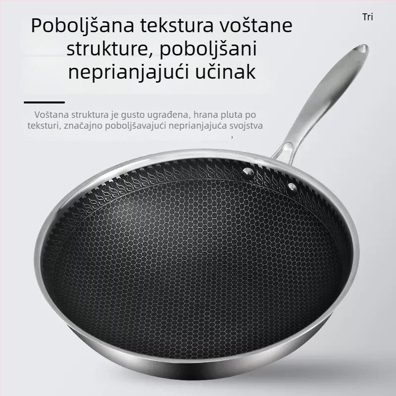 Debeli wok od nehrđajućeg čelika s dnom uzorka pčelinjih saća, neprijanjajući, pogodan za indukciju, višenamjenski