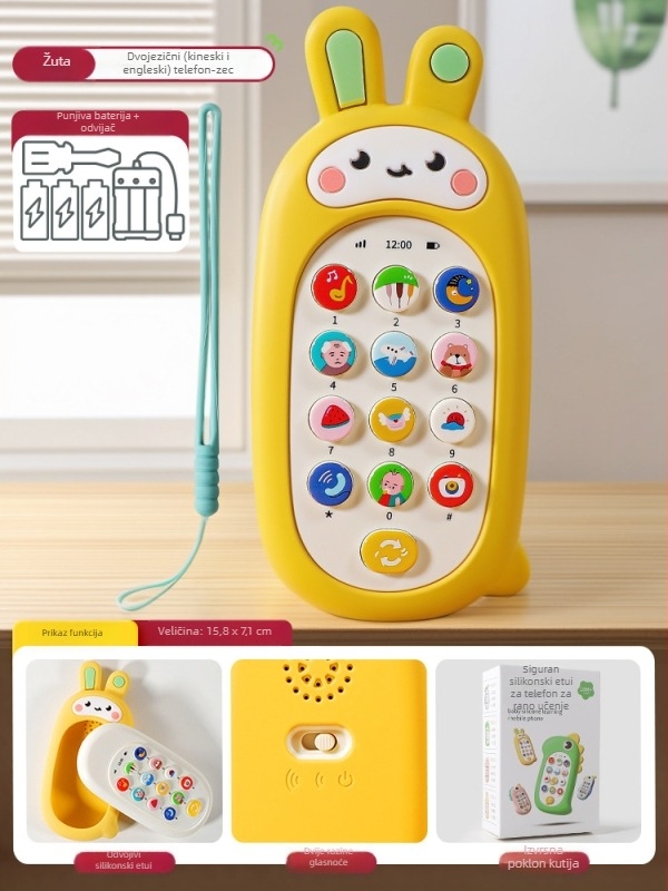 Vibrant Bear Dječji Edukativni Telefon – mekani žvakaći gumeni uređaj u obliku zeca, glazbeni i interaktivni razvoj za bebe (0–3 godine)