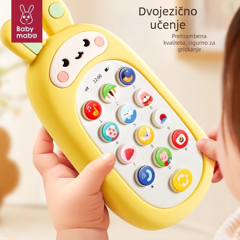 Vibrant Bear Dječji Edukativni Telefon – mekani žvakaći gumeni uređaj u obliku zeca, glazbeni i interaktivni razvoj za bebe (0–3 godine)