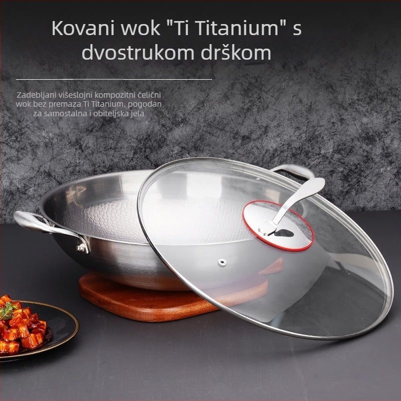 Wok od titanijevog legura s teksturom čekića, bez premaza, promjera 36 cm
