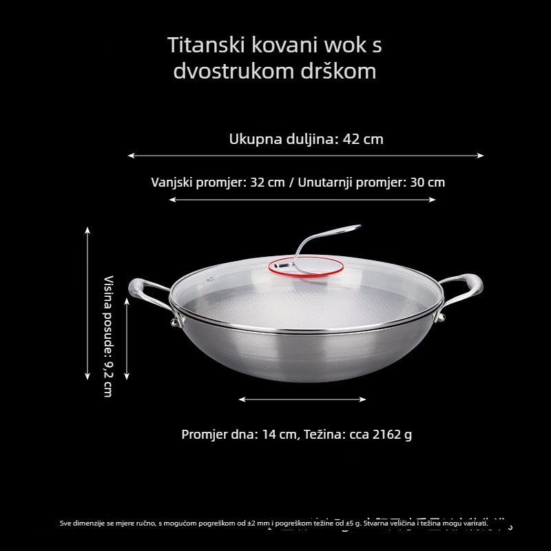 Wok od titanijevog legura s teksturom čekića, bez premaza, promjera 36 cm