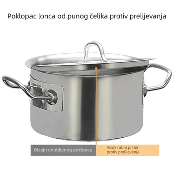 Nehrđajuća čelična posuda za juhu s poklopcem, debela, veliki kapacitet, dvostruke ručke, dno s više slojeva, za kućnu upotrebu