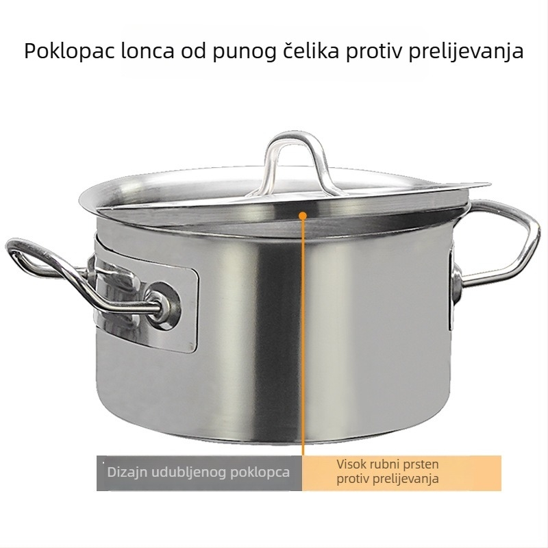 Nehrđajuća čelična posuda za juhu s poklopcem, debela, veliki kapacitet, dvostruke ručke, dno s više slojeva, za kućnu upotrebu