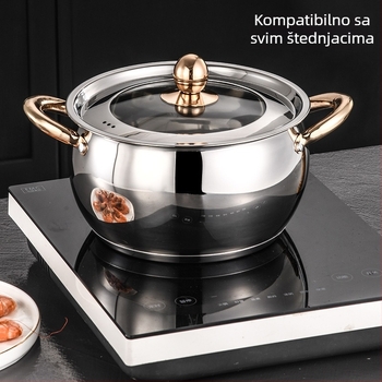 Set posuđa od nehrđajućeg čelika s trostrukim dnom, lonac za mlijeko u obliku bubnja, gusti lonac za juhu, tava s zlatom drškom, izdržljiv kuhinjski set u poklon kutiji