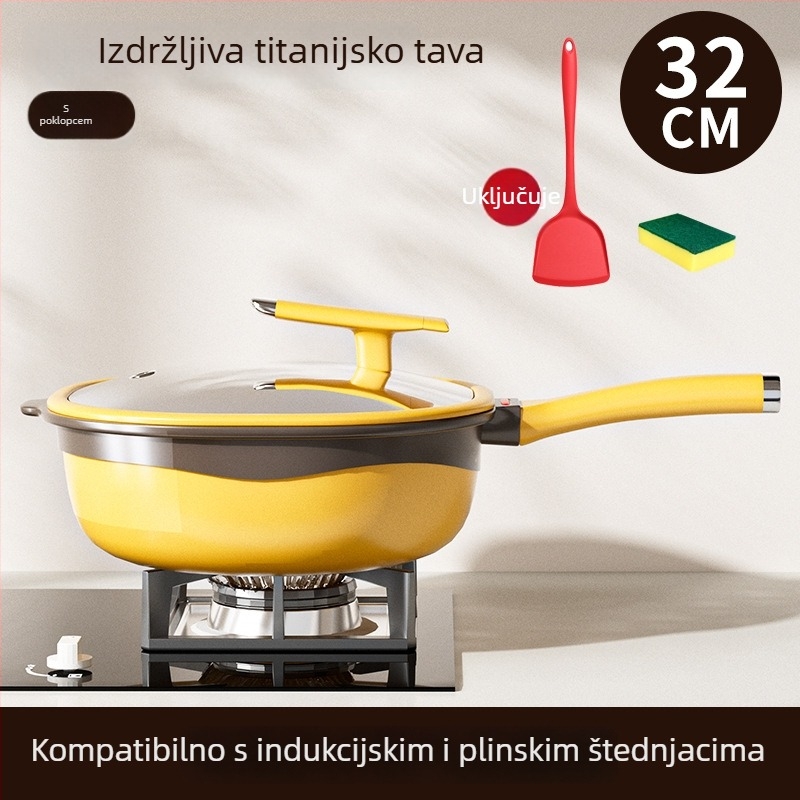 Titanijska duboka četverokutna tava za prženje, dvobojna, neprijanjajuća, bez ulja, bez dima, kućna ravna tava, titanov završni premaz kamena