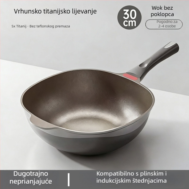 Titanijska duboka četverokutna tava za prženje, dvobojna, neprijanjajuća, bez ulja, bez dima, kućna ravna tava, titanov završni premaz kamena
