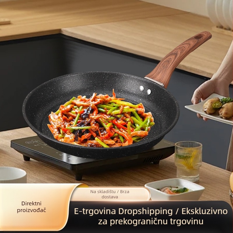 Tava od Maifan kamena s ravnim dnom, neprijanjajuća, za jaja i odrezak, kompatibilna s indukcijskom pločom