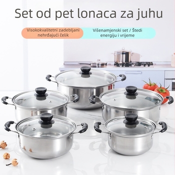 Pet posuda od nehrđajućeg čelika za juhu, veličine 16/18/20/22/24 cm, s jednim dnom