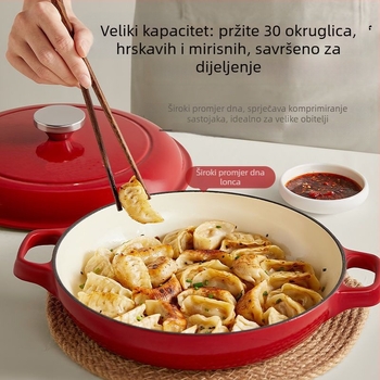 Lijevani željezni lonac s emajlom za dinstanje i pečenje, ravno dno, neprijanjajući, kompatibilan s indukcijom i plinom