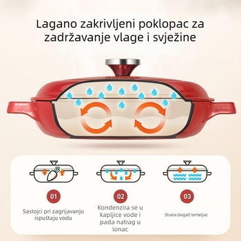 Lijevani željezni lonac s emajlom za dinstanje i pečenje, ravno dno, neprijanjajući, kompatibilan s indukcijom i plinom