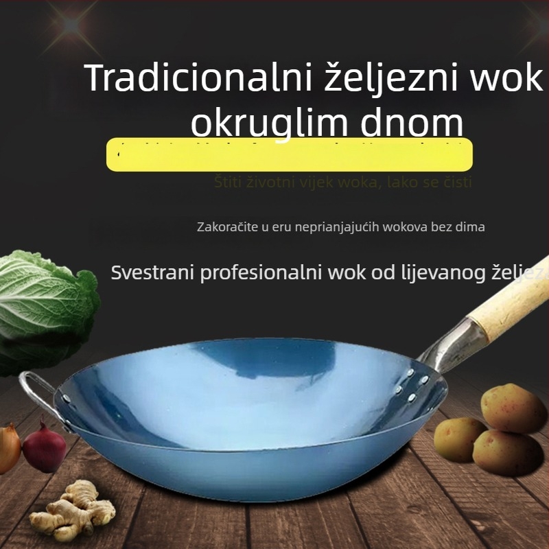Wok od nehrđajućeg čelika 304, bez premaza, kompatibilan s plinskim štednjakom, tradicionalni wok, dubina 11 cm, težina 1–1,5 kg
