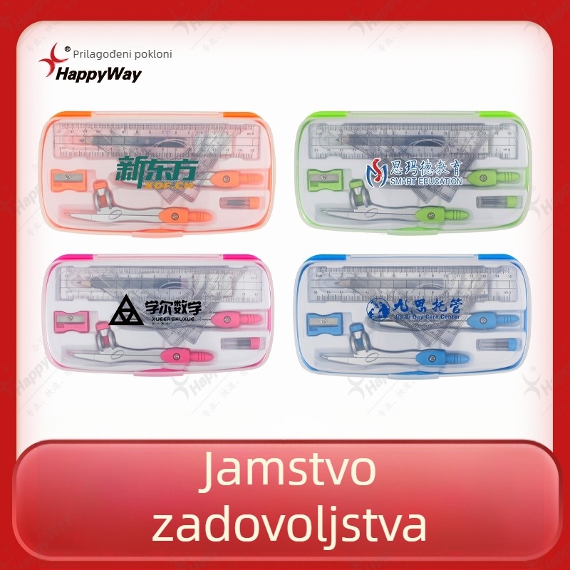 Set školskog pribora s prilagođenim logom, ravnalo i šestar — deset komada alata za crtanje