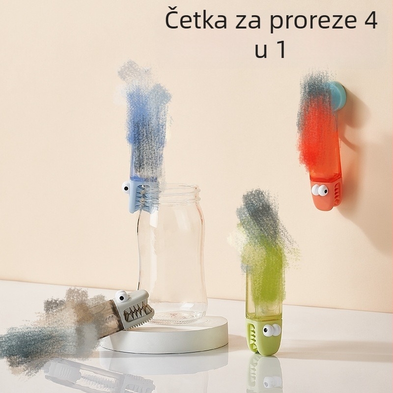 Četiri u jednome: četka za čišćenje čaša s poklopcem i žljebovima; četka za izolirane bočice, bočice za bebe i slamke