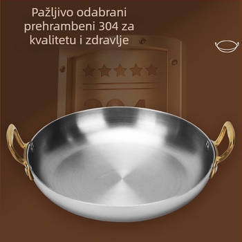 Tiganj od 304 nehrđajućeg čelika s dvije ručke, za morsko voće i rakove, wok, pladanj za rižu i rižoto, okrugli