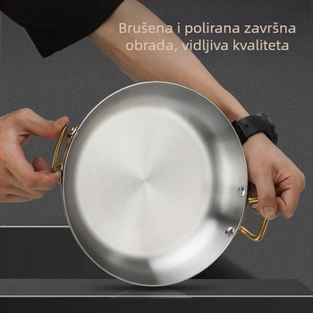 Tiganj od 304 nehrđajućeg čelika s dvije ručke, za morsko voće i rakove, wok, pladanj za rižu i rižoto, okrugli