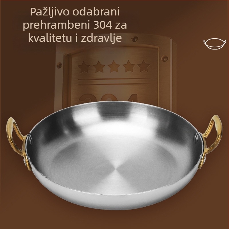 Tiganj od 304 nehrđajućeg čelika s dvije ručke, za morsko voće i rakove, wok, pladanj za rižu i rižoto, okrugli