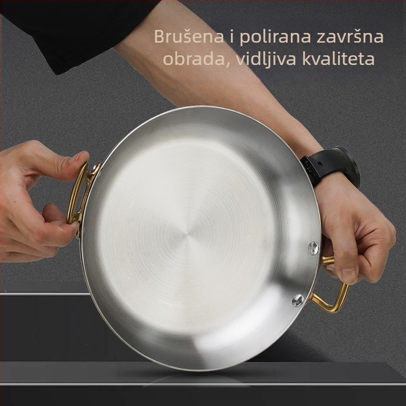 Tiganj od 304 nehrđajućeg čelika s dvije ručke, za morsko voće i rakove, wok, pladanj za rižu i rižoto, okrugli