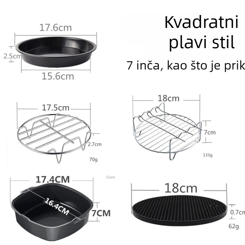 5-dijelni set dodatne opreme za uređaj za kuhanje na zrak: 7-inčni koš za tortu, kvadratna posuda za pečenje, kompatibilno s 3,5–5,8 qt