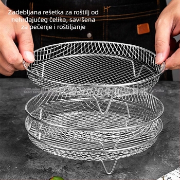 Višestruki pribor za fritezu na zrak: rešetka za roštilj od nehrđajućeg čelika 304, rešetka za paru, višeslojna sklopiva dehidracijska i filtracijska rešetka