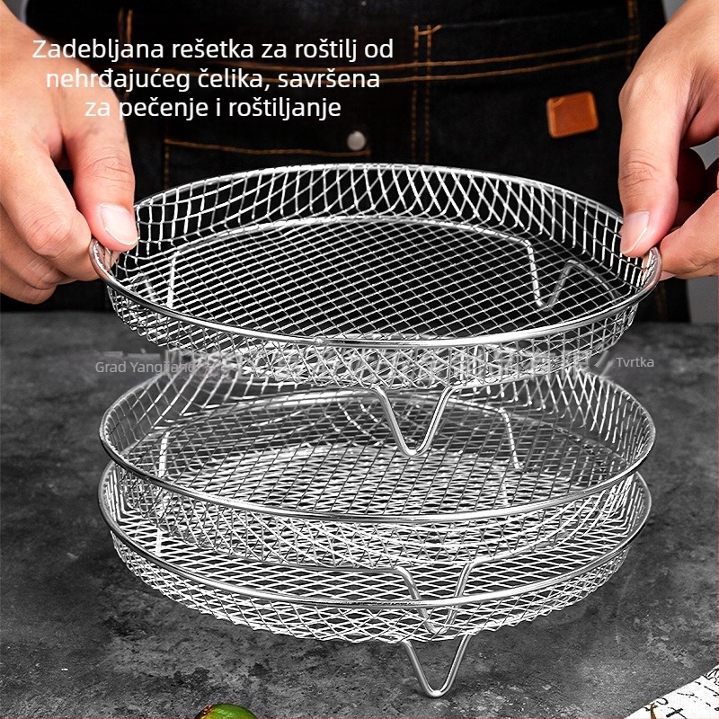 Višestruki pribor za fritezu na zrak: rešetka za roštilj od nehrđajućeg čelika 304, rešetka za paru, višeslojna sklopiva dehidracijska i filtracijska rešetka