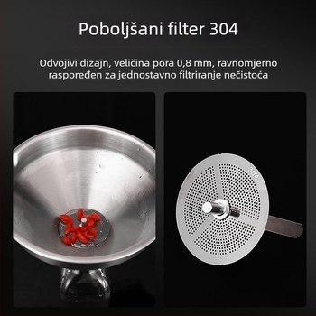 Lijevak od nehrđajućeg čelika 316 s filtrom za hranu, kuhinja, prelijevanje vina i ulja