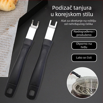 Set alata za roštilj od nehrđajućeg čelika s dugom držalom od 22 cm: vilica, dizalica za ugljen, štipaljke za vatru i izmjenjivač ugljena