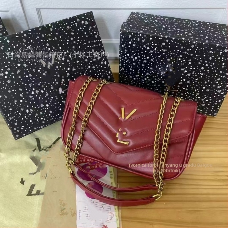 Ženska torbica s lancem, 2025 novi model u korejskom stilu — šivana quiltirana torbica s dijamantnim uzorkom, svestrana, moderna i elegantna, za rame ili crossbody