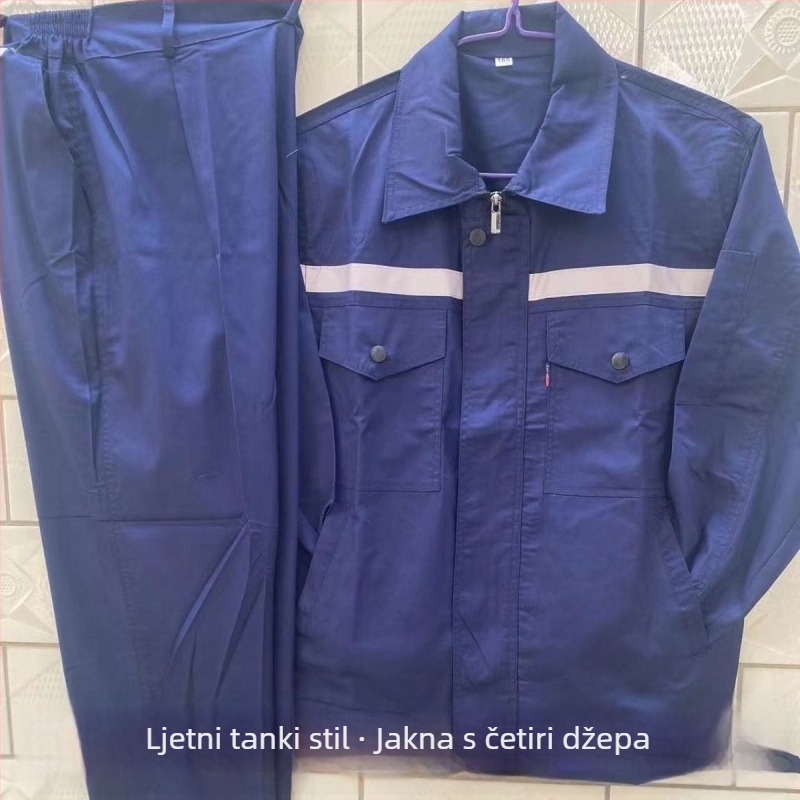 Poliestersko-pamučni ljetni tanji radni komplet, otporan na habanje, prozračan, upija znoj, za popravak automobila, građevinarstvo i radionicu