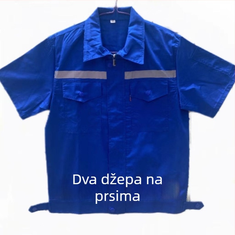 Poliestersko-pamučni ljetni tanji radni komplet, otporan na habanje, prozračan, upija znoj, za popravak automobila, građevinarstvo i radionicu