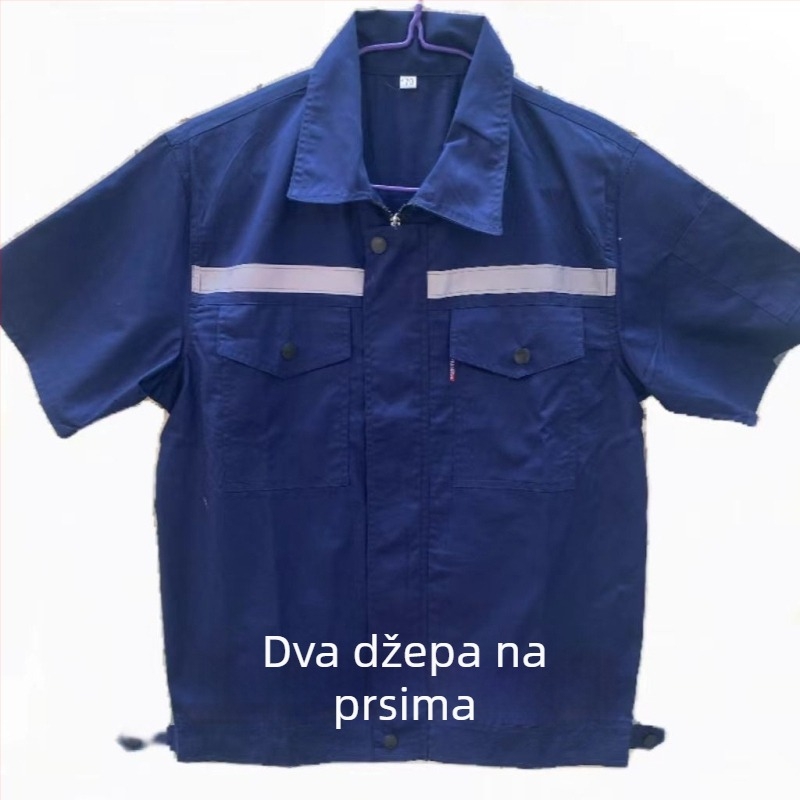 Poliestersko-pamučni ljetni tanji radni komplet, otporan na habanje, prozračan, upija znoj, za popravak automobila, građevinarstvo i radionicu