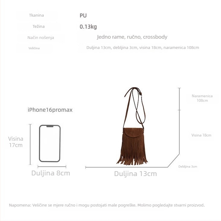Nova mini torbica za telefon za jesen-zimu, jednostavan dizajn, sa resicama, retro brušena koža crossbody torbica za žene
