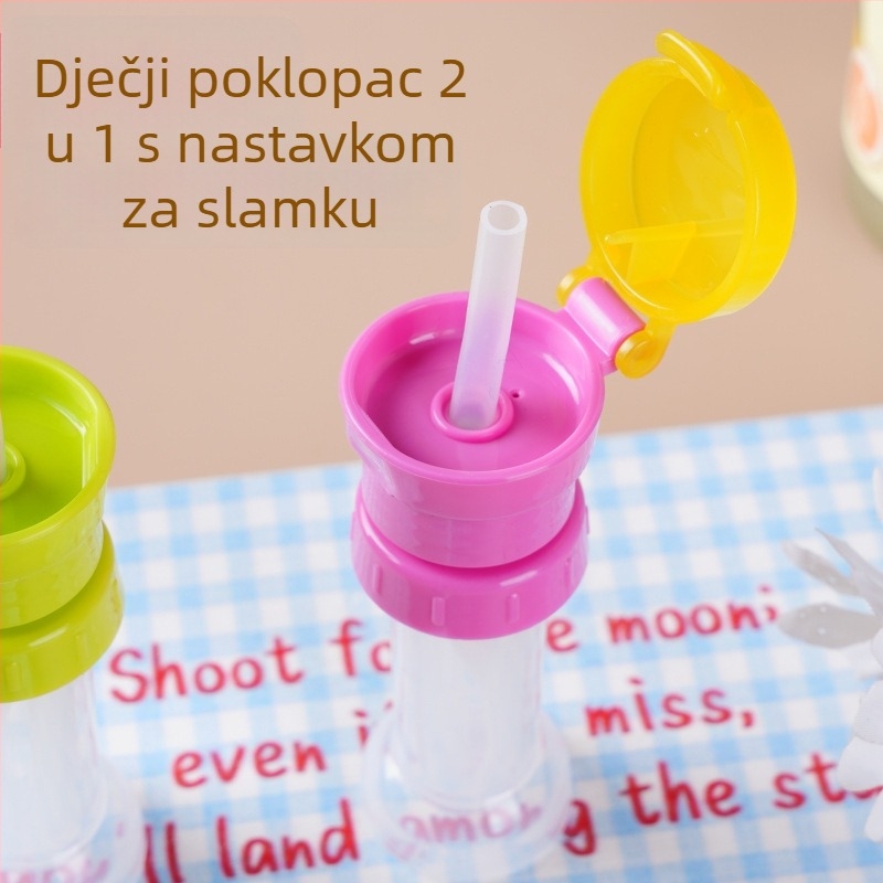 Bočica s dvostrukim poklopcem i silikonskom slamkom za napitke i mineralnu vodu – kvaliteta hrane, anti-gušenja dodatak za djecu