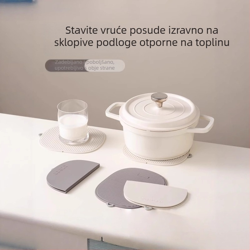 Sklopiva silikonska termo podloga, otporna na opekline i visoke temperature za lonac; s klipsom; debeli minimalistični podmetač za stol i podmetač za čašu.