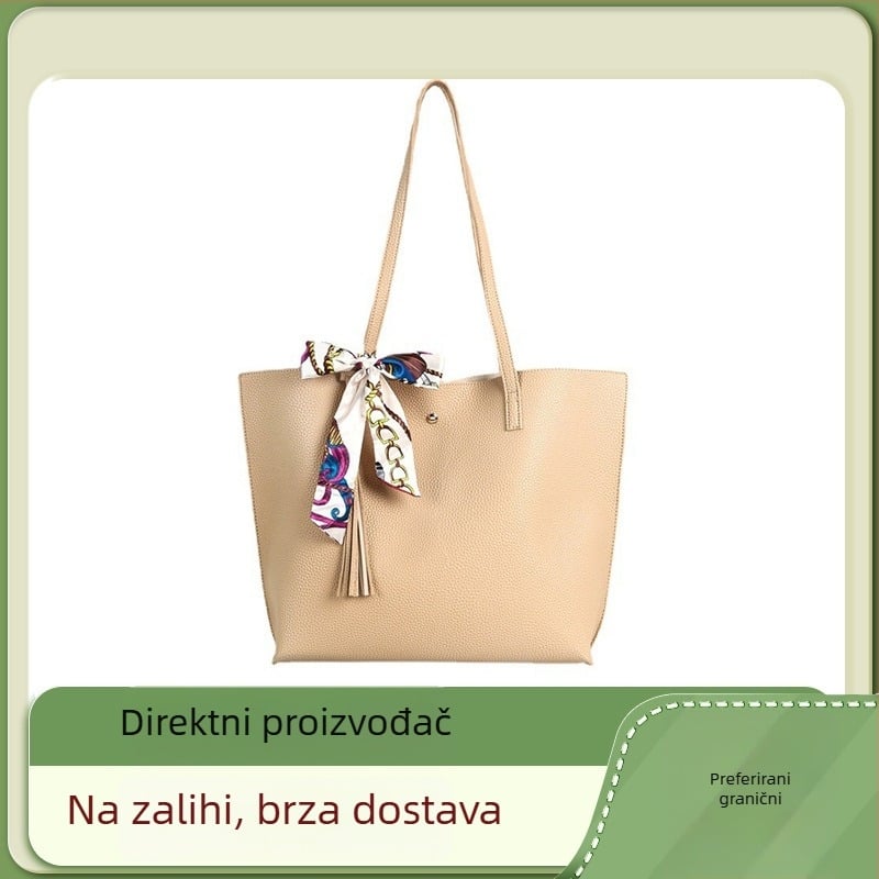 Ženska torba od PU kože s lychee teksturom, s tassels i šalom, velika kapaciteta, lagani luksuz