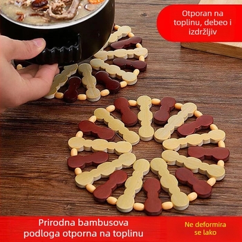 Bambuskov podmetač za stol otporan na toplinu, s karikaturnim uzorkom, nepravilan oblik, podmetač za tanjure i lonce