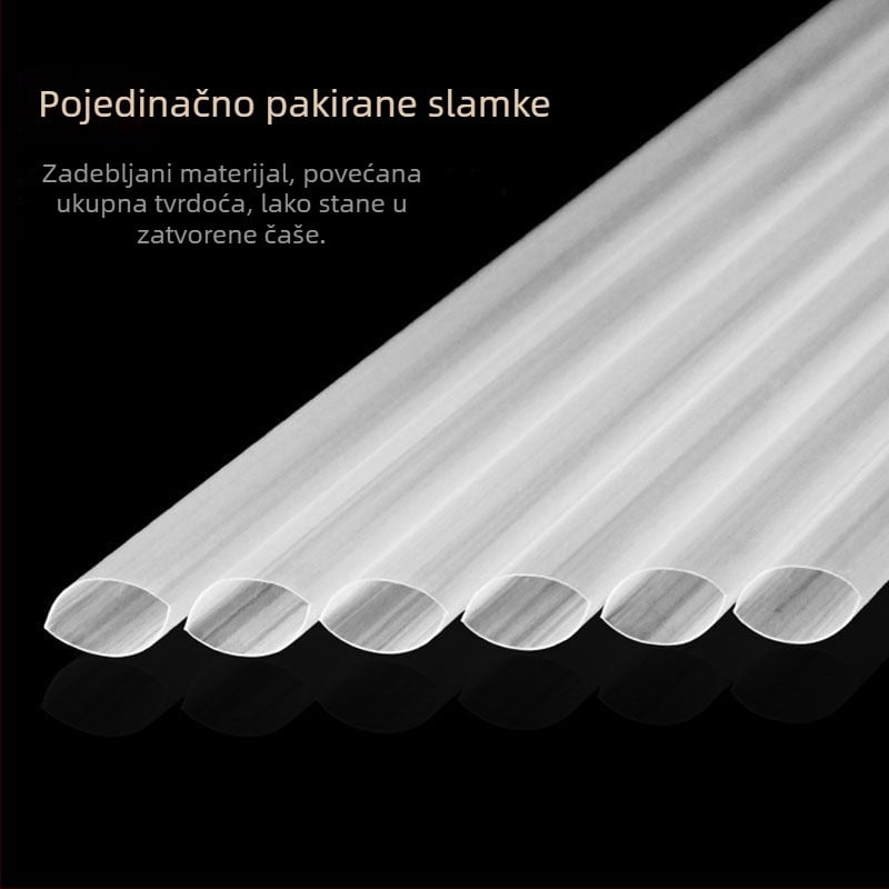 Jednokratna debela slamka za pića, pogodna za sokove, tapioka bisere, sojino mlijeko, limunadu i Colu; pojedinačno pakirano