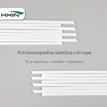 PLA biološki razgradiva slamka s tri otvora, individualno pakirana, jednokratna, ravni vrh, za tople napitke