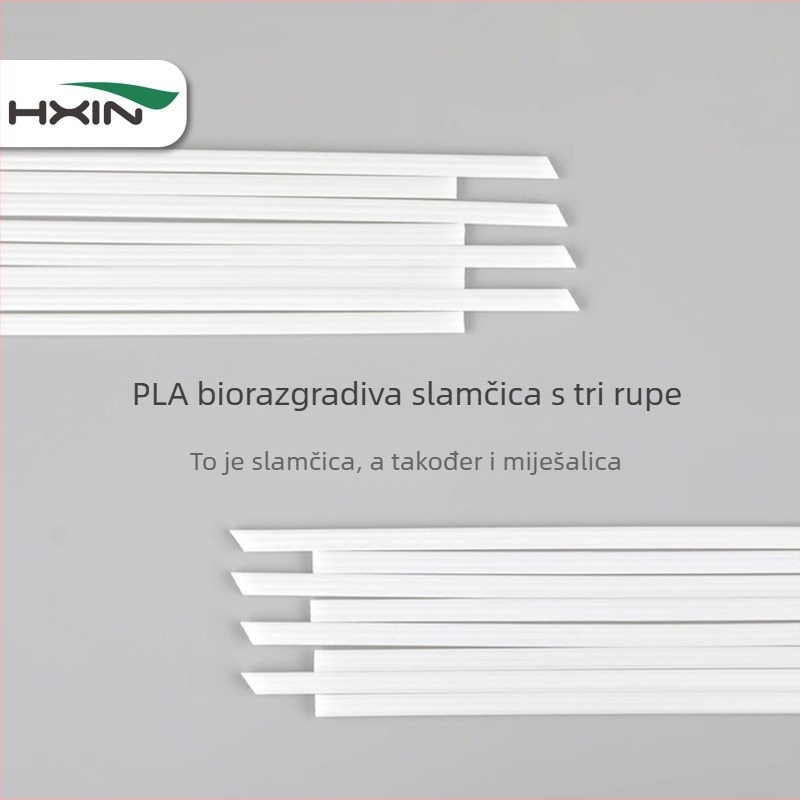 PLA biološki razgradiva slamka s tri otvora, individualno pakirana, jednokratna, ravni vrh, za tople napitke