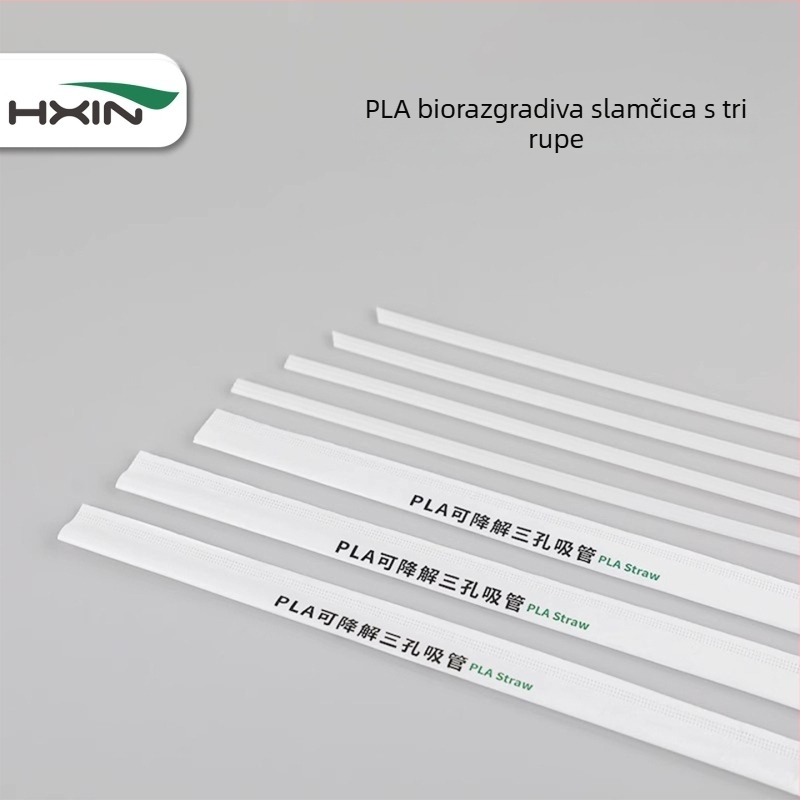 PLA biološki razgradiva slamka s tri otvora, individualno pakirana, jednokratna, ravni vrh, za tople napitke