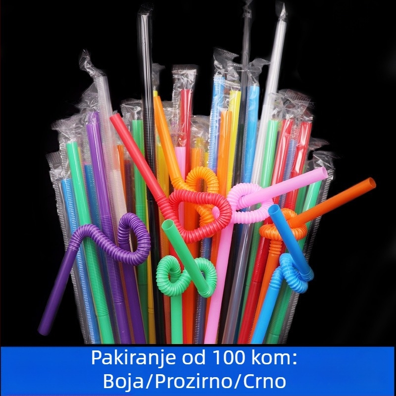 Jednokratna duga slamka, pojedinačno pakirana, šareni umjetnički dizajn za napitke, pakiranje od 100 komada