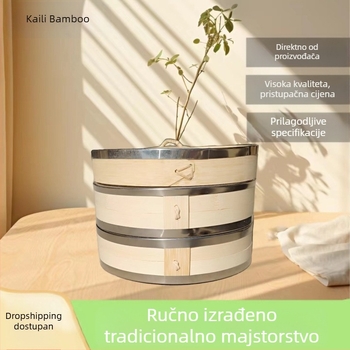 Bambusova posuda za paru s aluminijskim rubom, pletena od bambusa, za kućnu i komercijalnu upotrebu