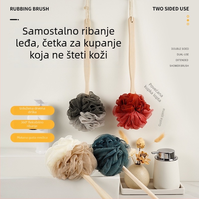 Nova četka za kupanje s dugim držalom i velikom spužvom za tijelo za exfolijaciju, četka za leđa bez pomoći, kupaonski alat za odrasle
