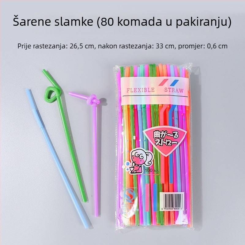 Plastične slamke za jednokratnu upotrebu, u boji, kvaliteti hrane, tanke savijene slamke za sokove i napitke