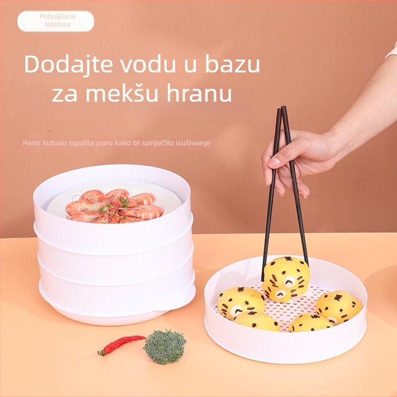 Parni stalak za mikrovalnu s poklopcem za zagrijavanje peciva i knedli, kuhinjski višenamjenski parni stalak, hranom prihvatljiv kvalitet