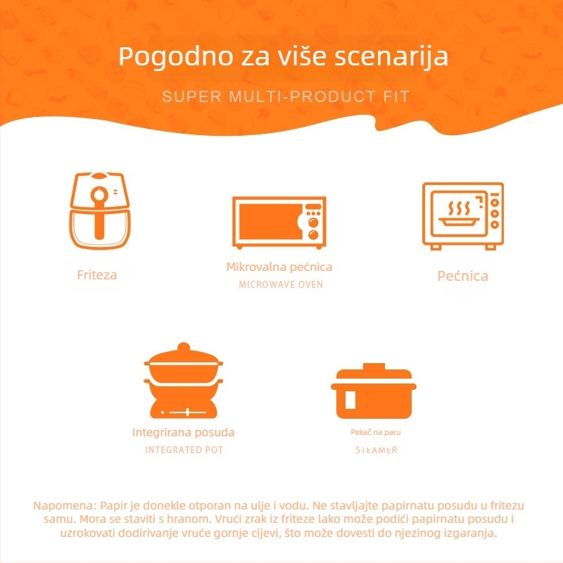 Papir za air fryer s antiadhezivnim premazom od silikonskog ulja, apsorpcijski papir za pečenje, pogodan za pomfrit i pileća krilca